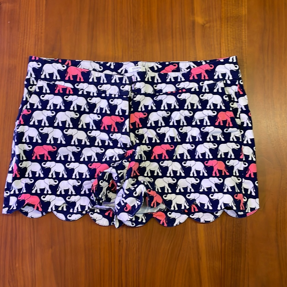 White and Pink Scalloped Hem Elephant Shorts